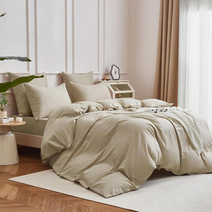 Mako Satin Bettwäsche Set 200x220cm Braun Khaki 3tlg.