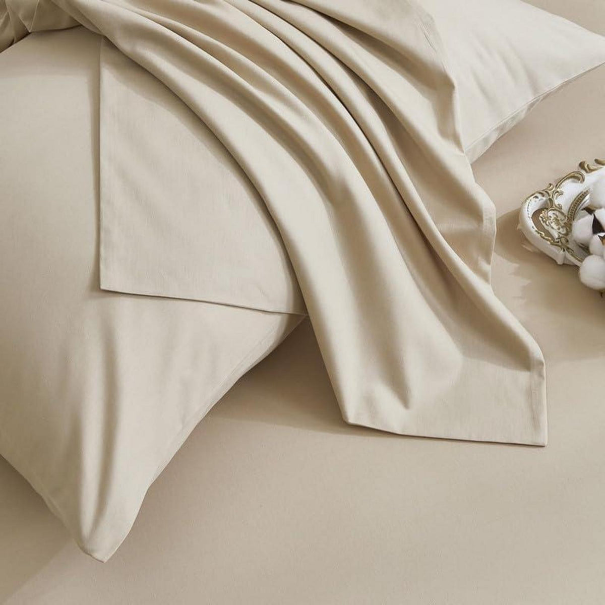 Mako Satin Bettwäsche Set 200x220cm Braun Khaki 3tlg.