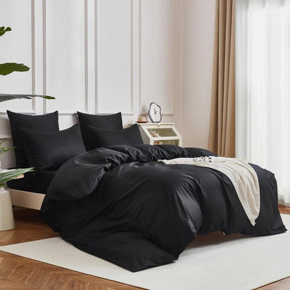Mako Satin Bettwäsche Set 135x200 cm – Schwarz 4tlg.
