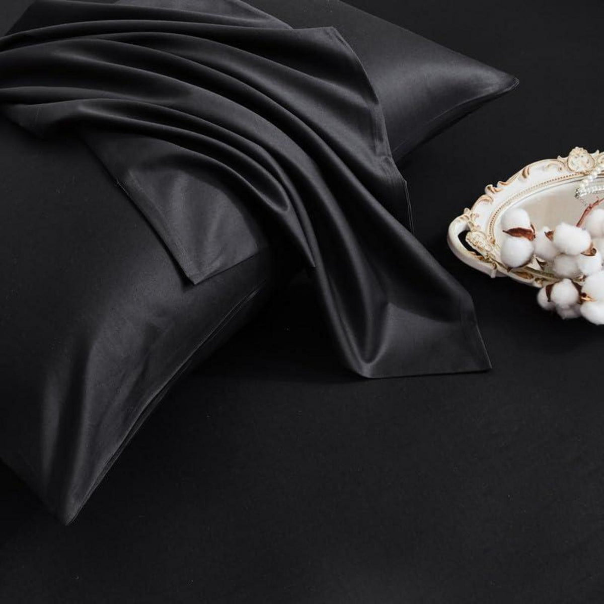 Mako Satin Bettwäsche Set 135x200 cm – Schwarz 4tlg.
