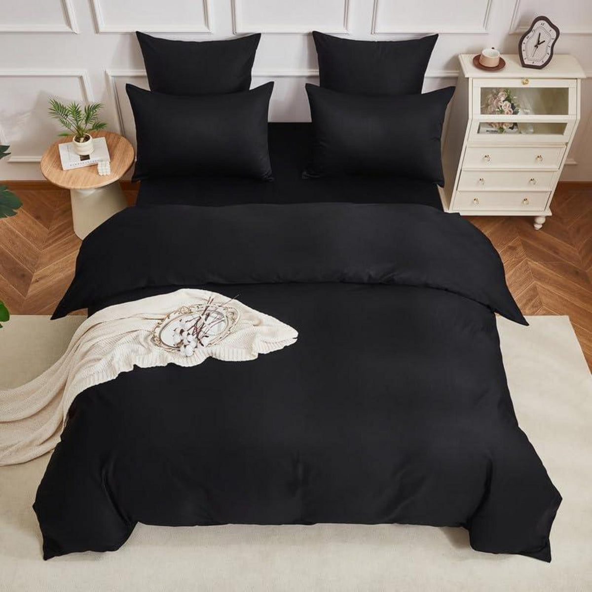 Mako Satin Bettwäsche Set 220x240 cm Schwarz 3-teilig