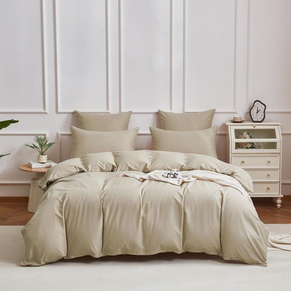 Mako Satin Bettwäsche Set 135x200 Baumwolle Khaki 4tlg.