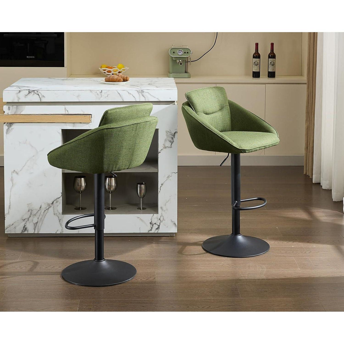 360° Drehbarer Barhocker 4er Set, Grün, Höhenverstellbar