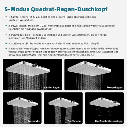 Quadratischer Einbauduschkopf 13 Zoll mit 5 Modi