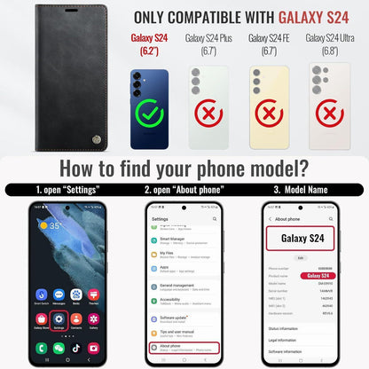 Handyhülle Klapphülle mit Kartenfach & RFID für Samsung S24 5G Schwarz in Lederoptik