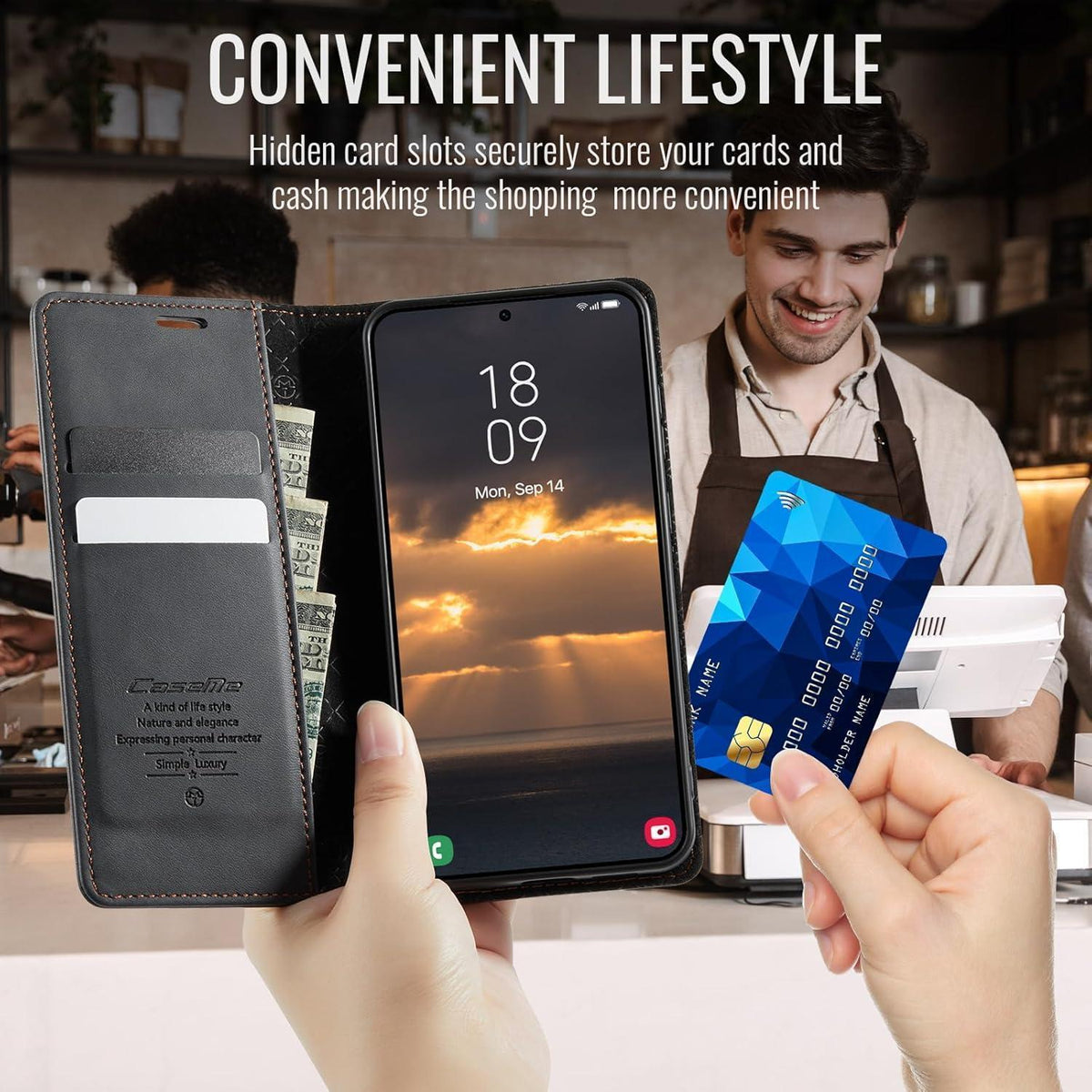 Handyhülle Klapphülle mit Kartenfach & RFID für Samsung S24 5G Schwarz in Lederoptik