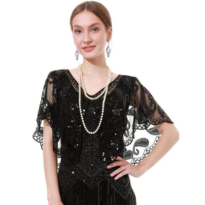 Pailletten Schal Damen 1920er Gatsby Stil mit Perlen