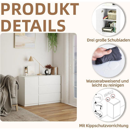 2er-Set Kommoden Weiß mit 0 & 3 Schubladen – Schlafzimmer & Büro
