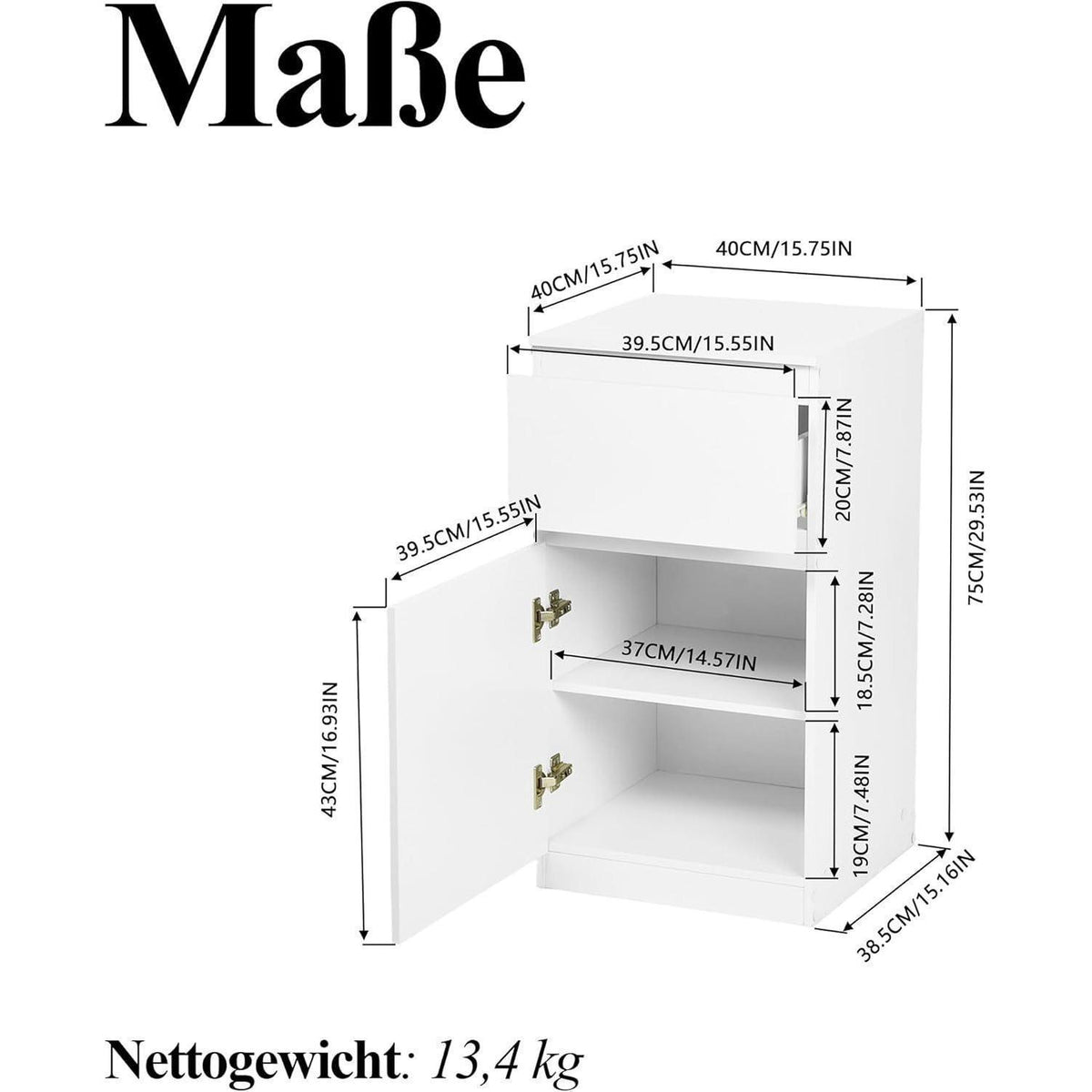 Weißer Nachttisch mit Schublade – 40x40x75 cm