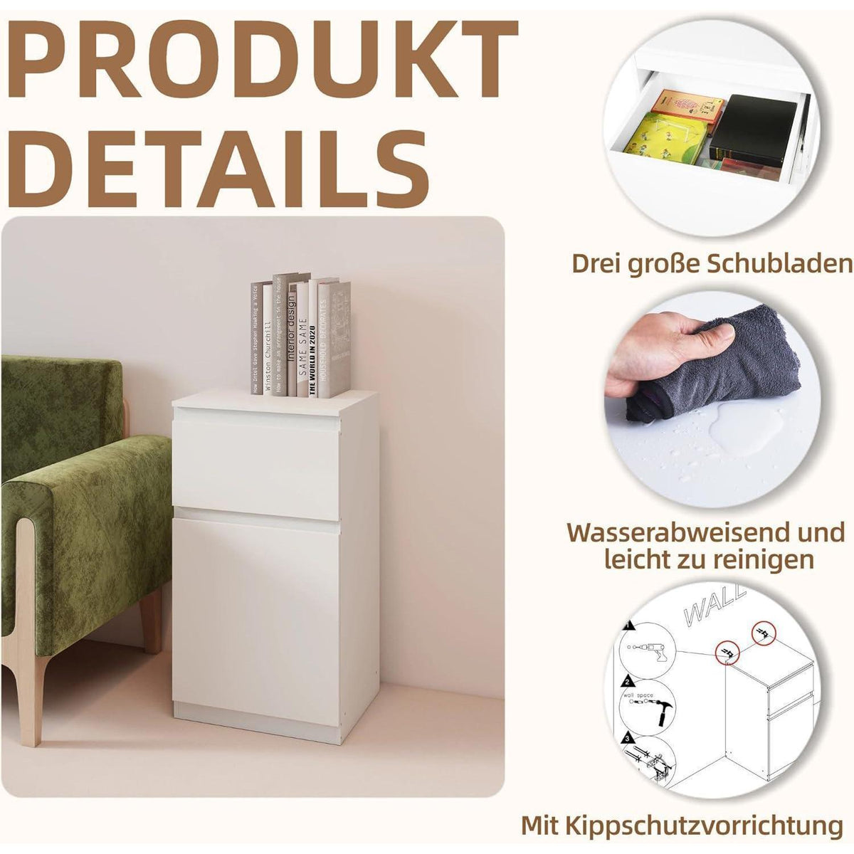 2er-Set Kommoden Weiß 40cm - Schlafzimmer, Büro & Flur