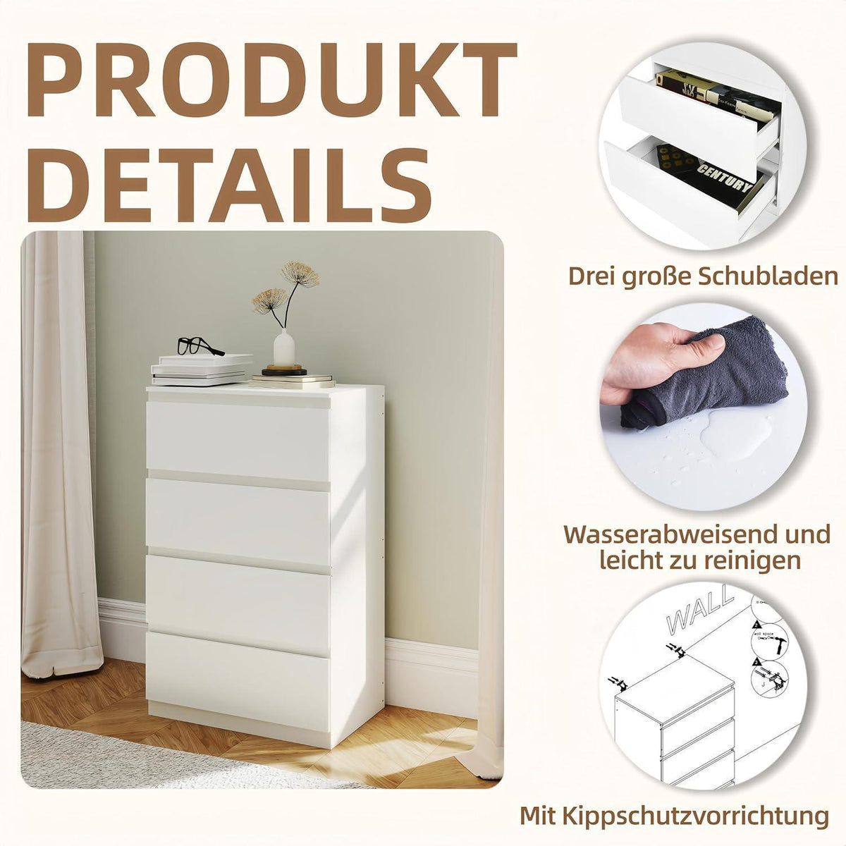 2er-Set Kommoden Weiß mit 0 & 4 Schubladen – Schlafzimmer & Büro