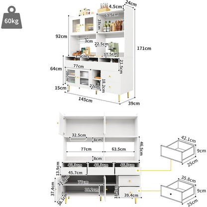 Küchenschrank Hochschrank mit Glastür & Weinregal, Weiß