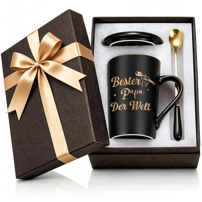 Papa Tasse "Bester Papa der Welt" mit Deckel & Löffel