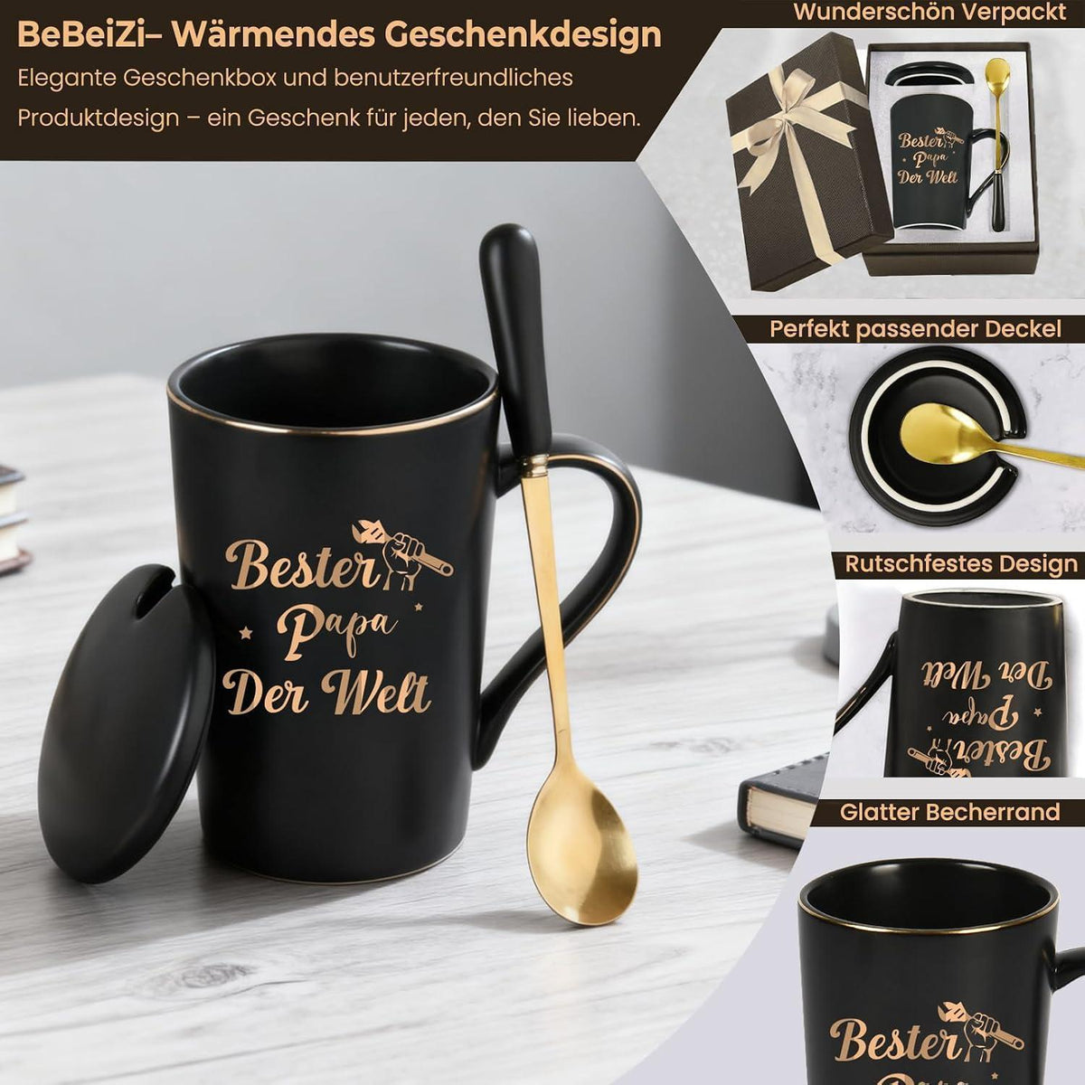 Papa Tasse "Bester Papa der Welt" mit Deckel & Löffel