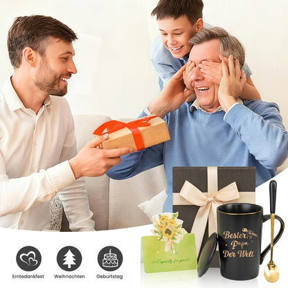 Papa Tasse "Bester Papa der Welt" mit Deckel & Löffel