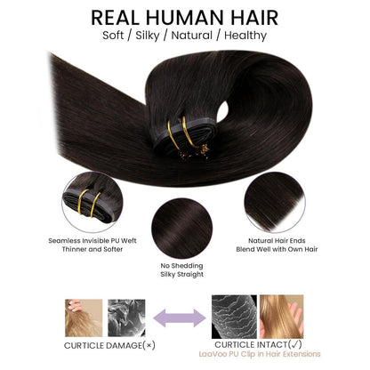 Echthaar Clip-in Extensions Braun – Remy Haar, 45cm, 100g