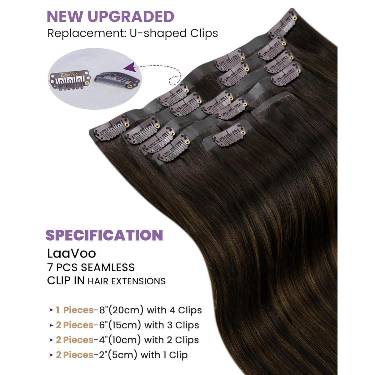 Echthaar Clip-In Extensions Braun Ombre 55cm