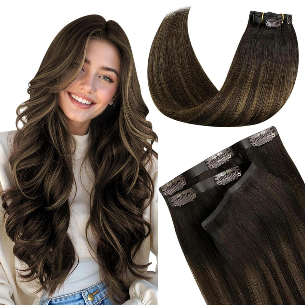 Echthaar Clip-Ins Braun Ombre 45cm - 100g