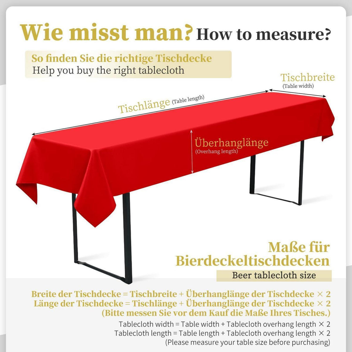 10x Rote Tischdecke für Biertisch (250x100cm) – Waschbar & Robust
