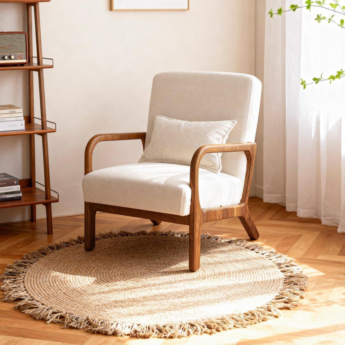 Gepolsterter Relaxsessel mit Armlehnen – Beige, Komfort & Stil