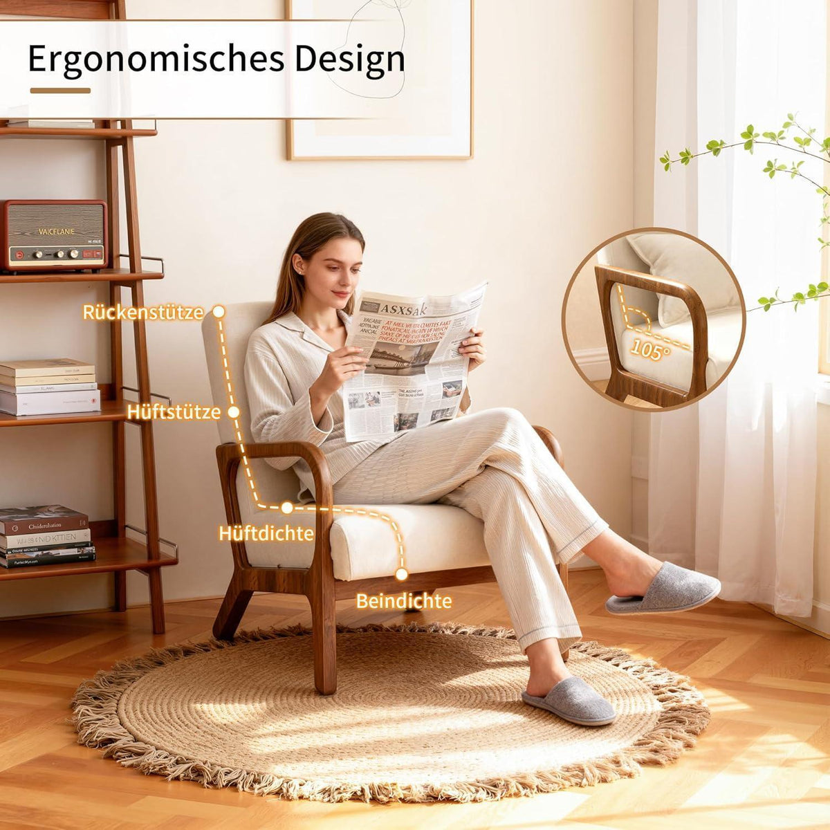 Gepolsterter Relaxsessel mit Armlehnen – Beige, Komfort & Stil