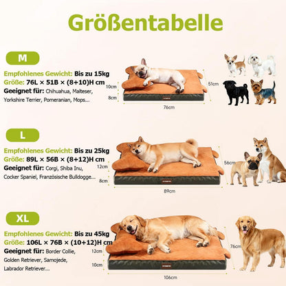 Orthopädisches Hundebett mit Memory-Schaum & Kopfkissen, Orange L