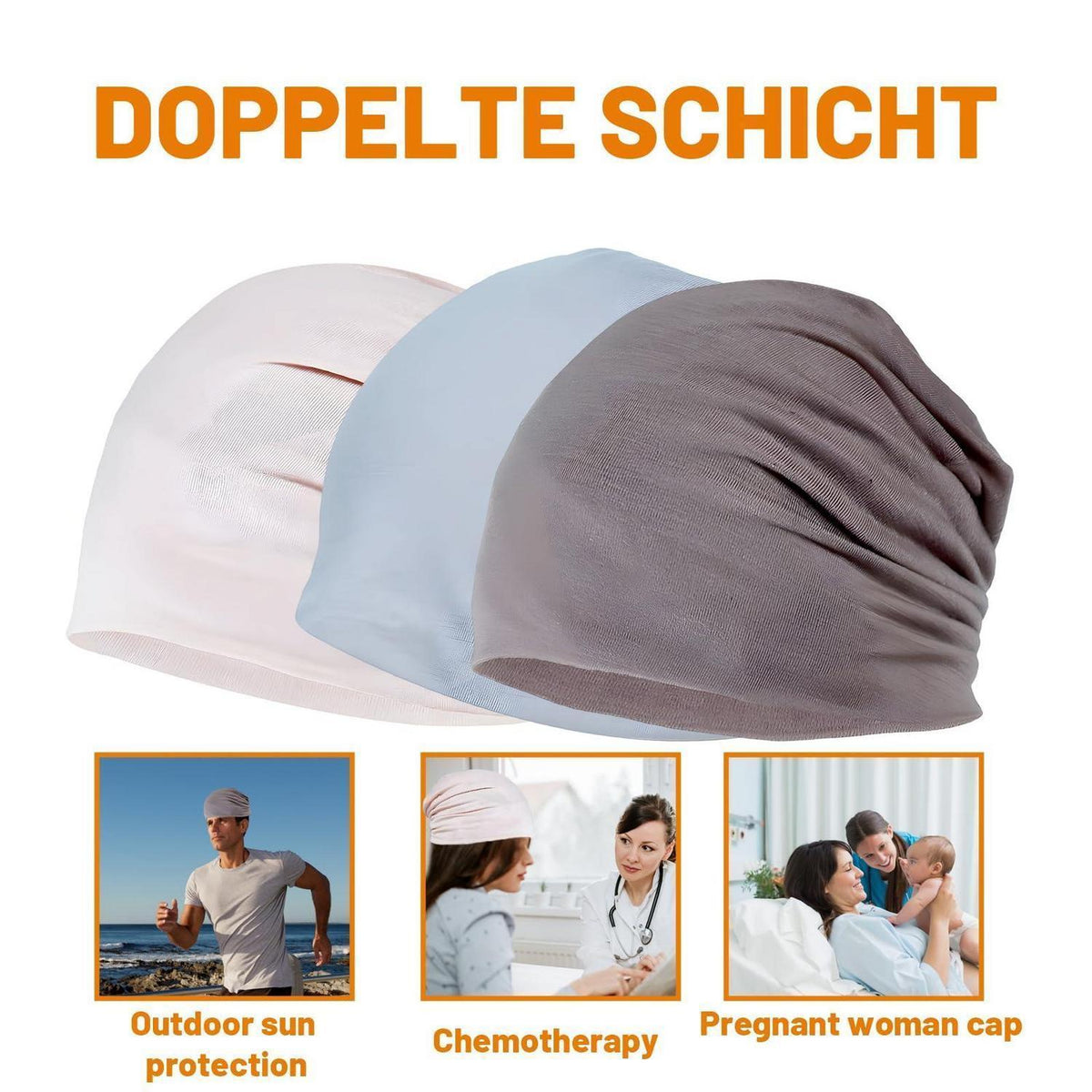Chemo Mützen Damen 3er Pack, atmungsaktiv & leicht