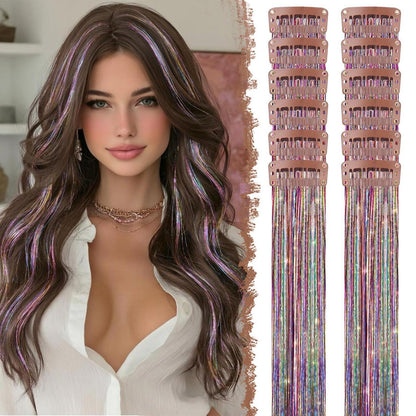 Glitzer Haarsträhnen Set – 12 Farben für Party & Festival