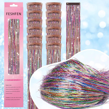 Glitzer Haarsträhnen Set – 12 Farben für Party & Festival