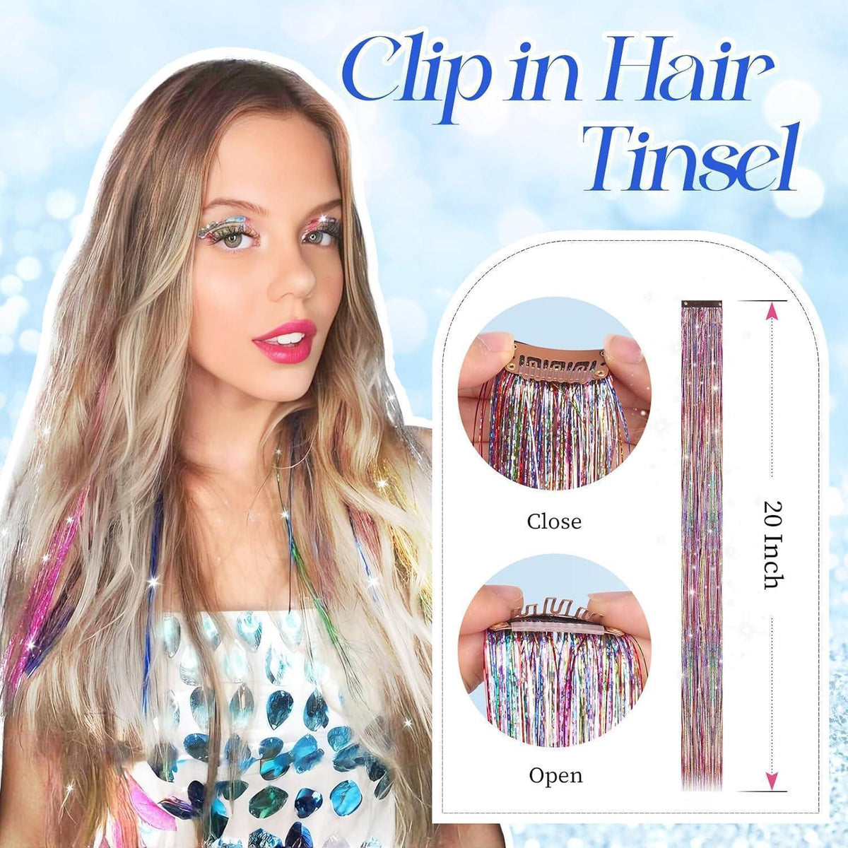 Glitzer Haarsträhnen Set – 12 Farben für Party & Festival