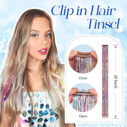 Glitzer Haarsträhnen Set – 12 Farben für Party & Festival