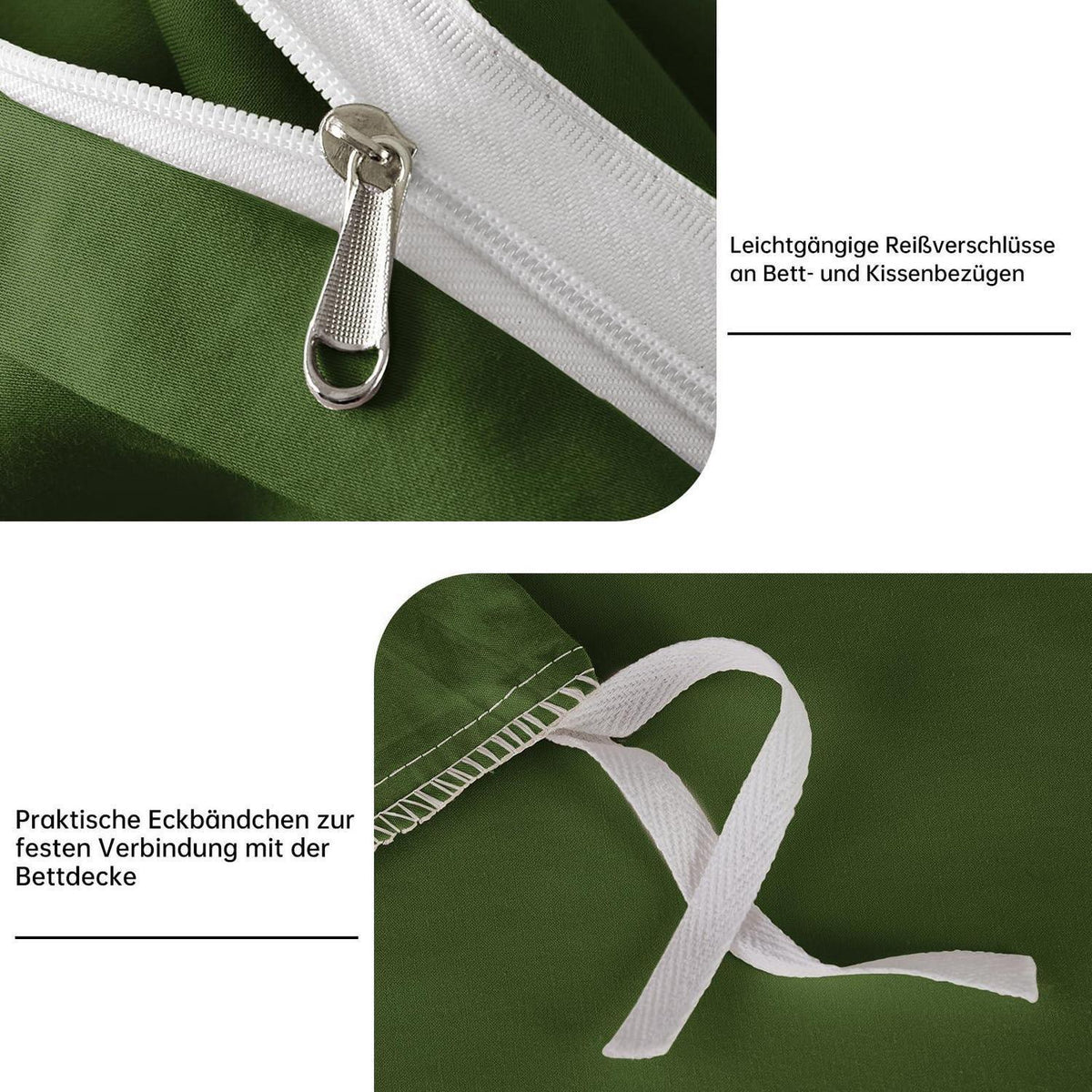 Olivgrüne Bettwäsche Set 220x240 cm Mako Satin Baumwolle