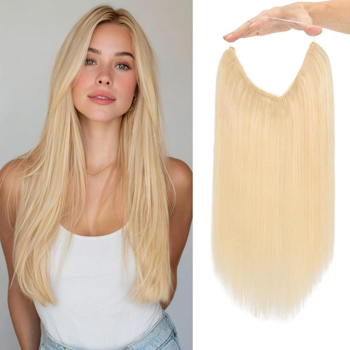 Echthaar Extension Platinblond 50cm – Unsichtbare Drahtverlängerung