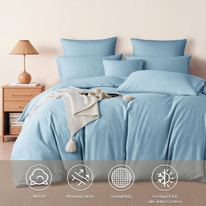 Satin Bettwäsche Set 220x240 cm Baumwolle Blau