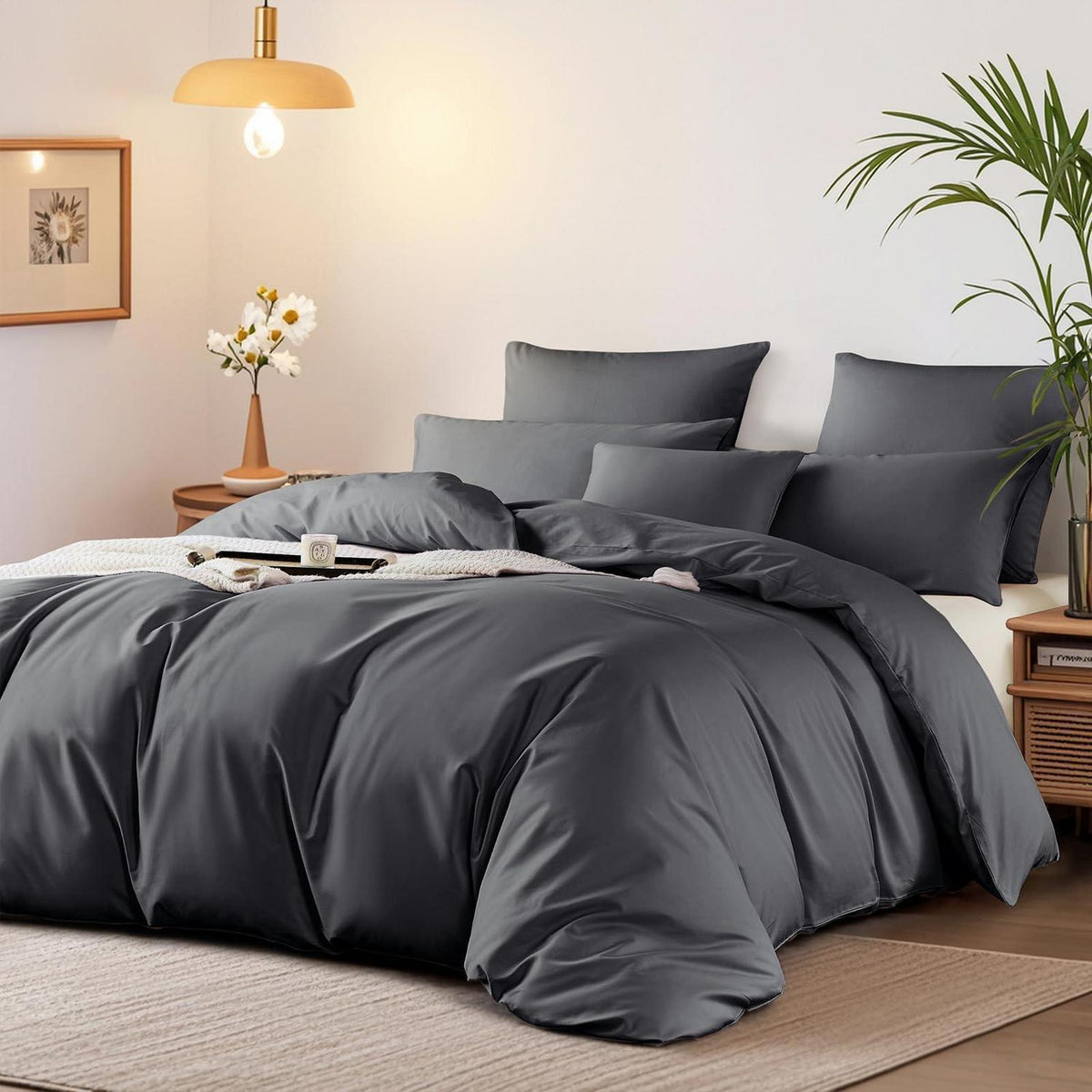 Satin Bettwäsche Set 220x240 Grau – Mako Baumwolle