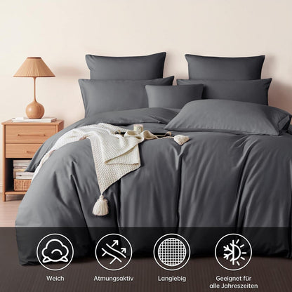 Satin Bettwäsche Set 220x240 Grau – Mako Baumwolle