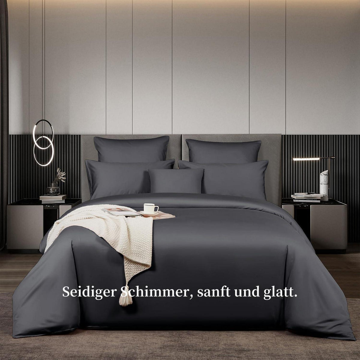 Satin Bettwäsche Set 220x240 Grau – Mako Baumwolle