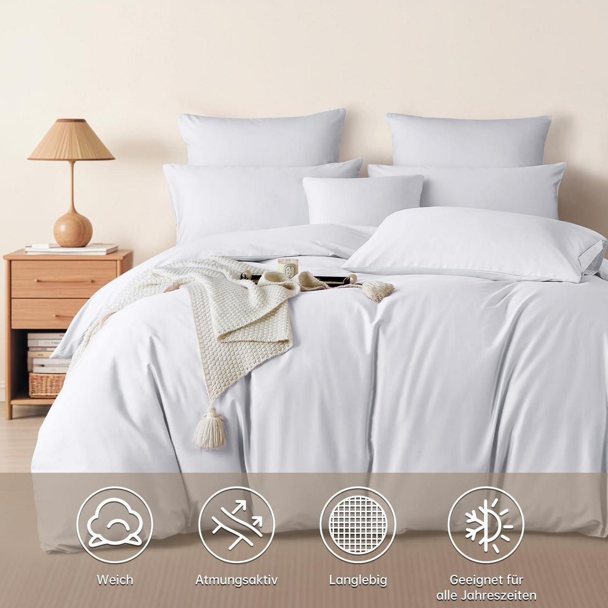 Mako Satin Bettwäsche Set 220x240 cm Weiß Baumwolle