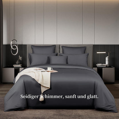 Satin Bettwäsche Set Grau 200x220 cm Baumwolle
