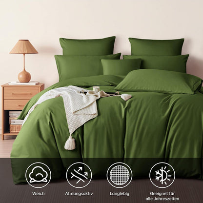 Olivgrüne Bettwäsche Set 200x220 cm Mako Satin Baumwolle