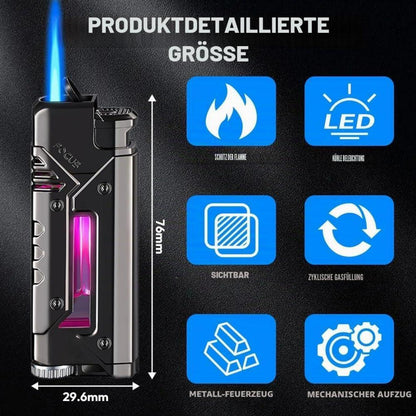 Winddichtes Sturmfeuerzeug mit LED-Licht & Nachfüllfunktion