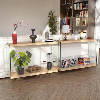 Schmaler Konsolentisch Holz mit Glasbeinen | Flurtisch 100x30 cm