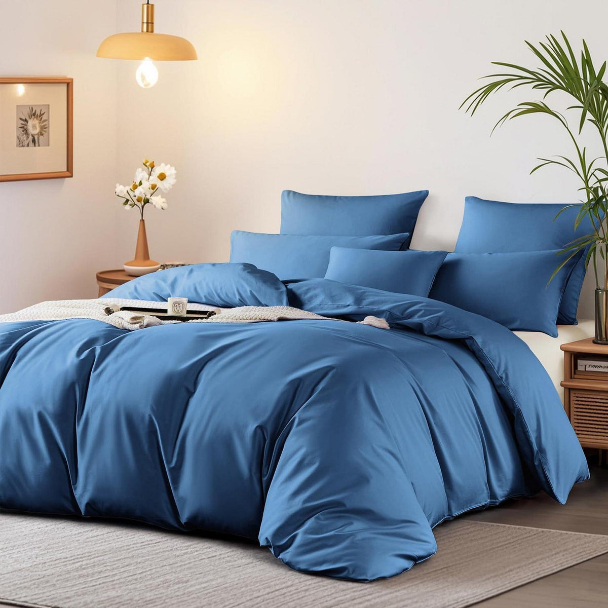 Satin Bettwäsche Set 220x240 cm Blau Mako Baumwolle