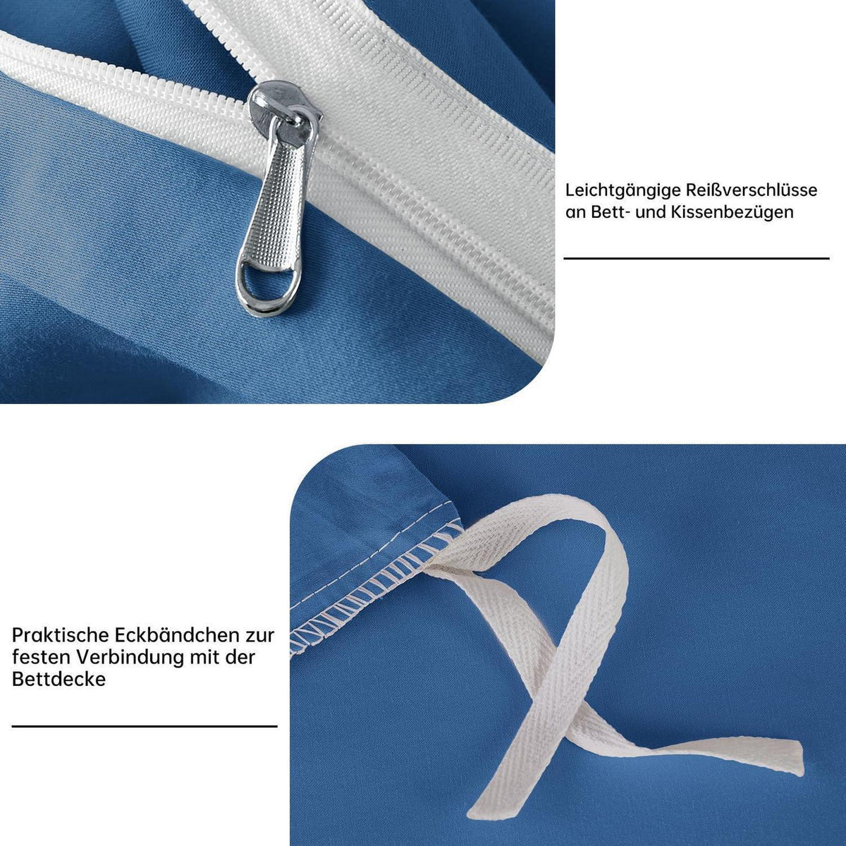 Satin Bettwäsche Set 220x240 cm Blau Mako Baumwolle