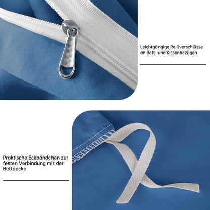 Satin Bettwäsche Set 220x240 cm Blau Mako Baumwolle