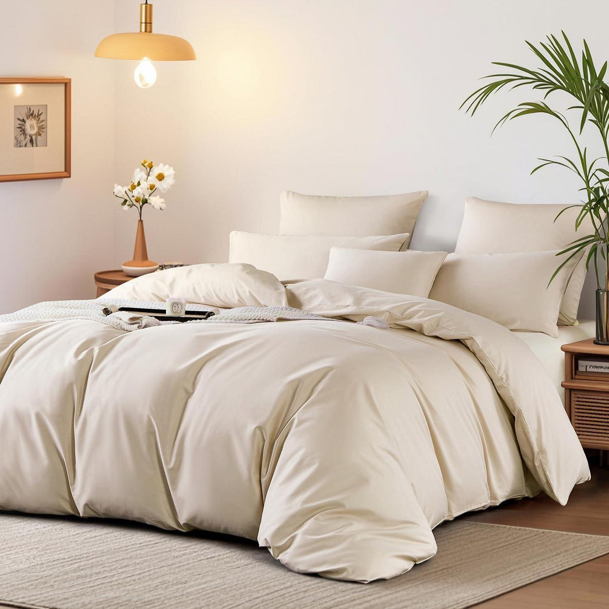 Satin Bettwäsche Set 200x220 cm Beige Baumwolle