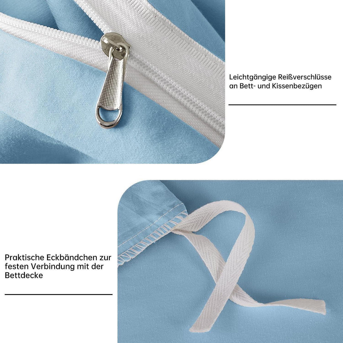 Satin Bettwäsche Set 200x200 cm Baumwolle Blau