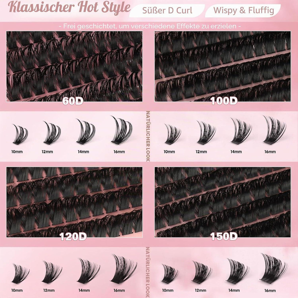 Wimpern-Extensions Cluster Set | 544 Stück D Curl 10-16mm