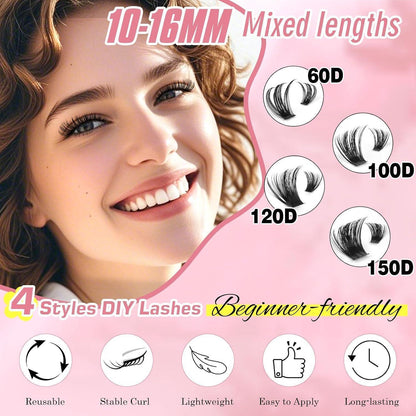 Wimpern-Extensions Cluster Set | 544 Stück D Curl 10-16mm