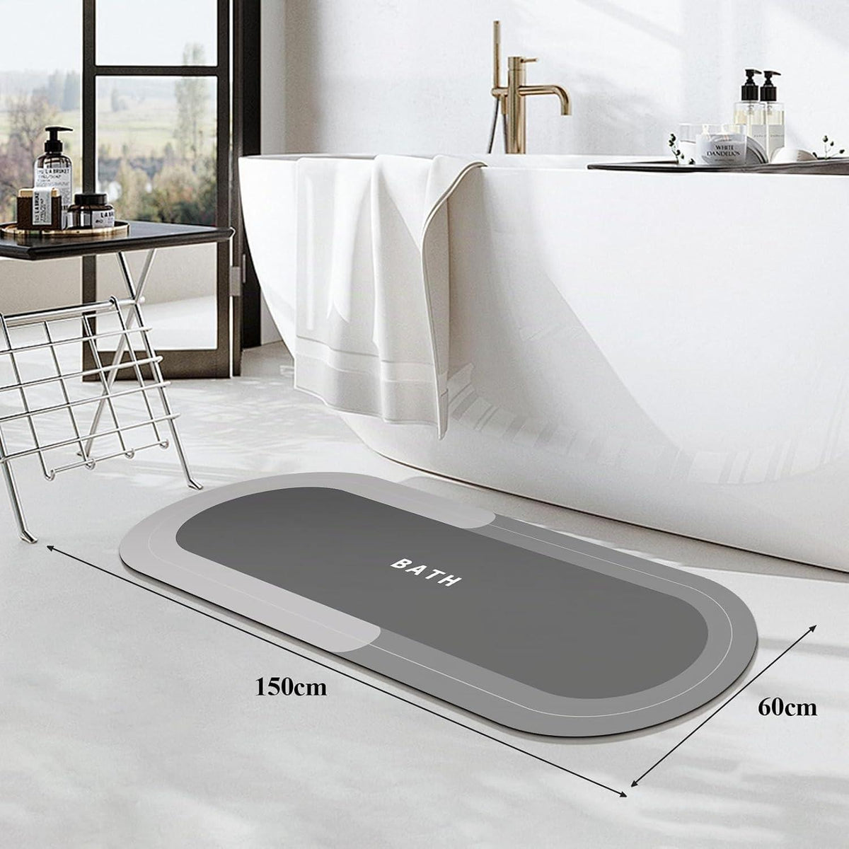 Rutschfeste Badematte Grau 60x150cm – Schnelltrocknend & Saugfähig